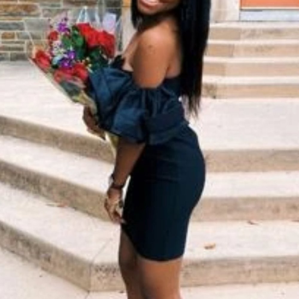 Off Shoulder Ruffled Detailed Black Mini Dress - Picture 5 of 9
